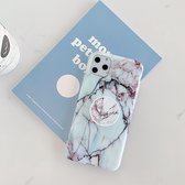 iPhone 11 Hoesje Wit Gemend Marmer + Popsocket