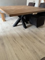 Eettafel Tendenza 3 (vierkant) - 1.30 x 1.30 tafelblad steigerhout in kleur naar keuze, stalen matrix-poot | Quattro Design