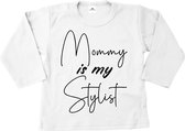 Shirt baby-kind-Mama is mijn stylist-lange mouwen-wit-zwart-Maat 62