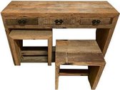 Bureau tafel met kruk gemaakt van grof sloophout 120 cm