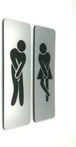 Plaque de porte - Plaque de WC - WC - Plaque de toilette - Plaque - Look Inox - Pictogramme - Homme Femme Urgence - Femme - Homme - Set de 2 - Autocollant - 150 mm x 50 mm x 1,6 mm - Garantie 5 Ans