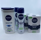 Nivea Sensitive - Douchegel (2 x 250 ml) en Deodorant (2 x 150 ml) en Aftershave (2 x 100 ml)