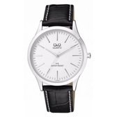 Q&Q -C212J301Y-Herenhorloge-zwarte leren band-witte wijzerplaat-waterresistant