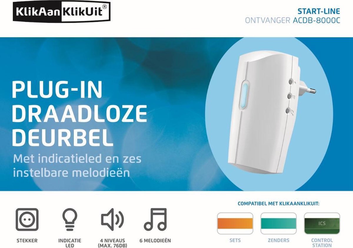 Afbeelding 2 van KlikAanKlikUit ACDB-8000C - Deurbelgong netstroom - Wit