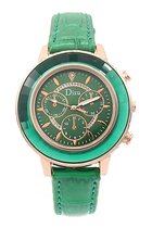 Dielay - Horloge Gekleurde Rand - Kast 36 mm - Band Kunstleer - Quartz - Groen