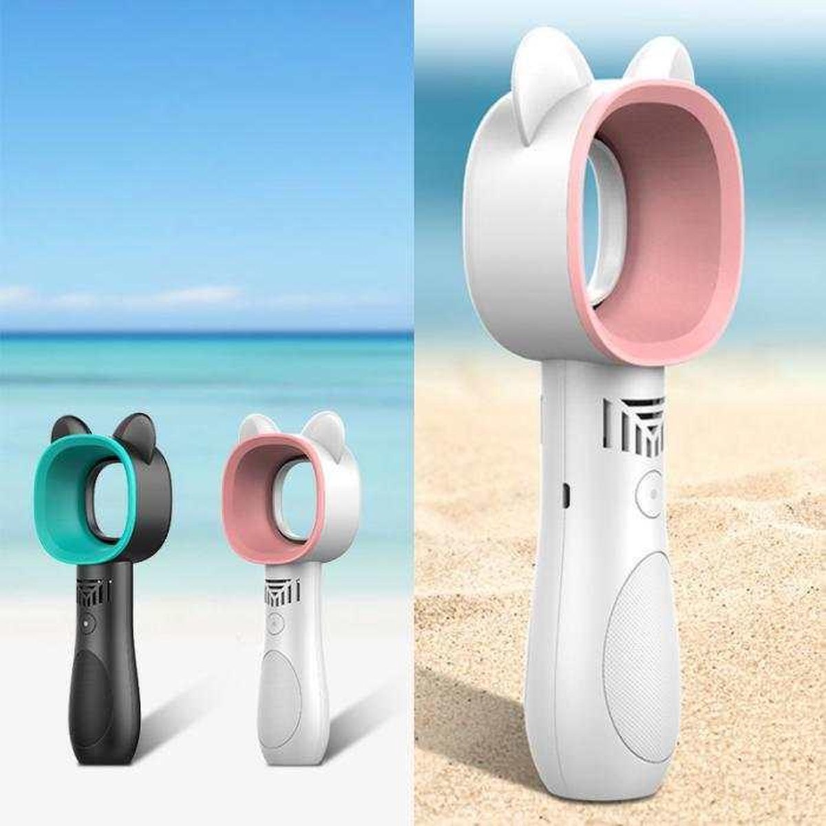 DMV Ventilator - Draadloze - Portable Fan - Bladeless - Bladloos - 3 snelheden - Handventilator - USB Kabel - Kindvriendelijk - Diervriendelijk - Wit/Roze — afbeelding 6