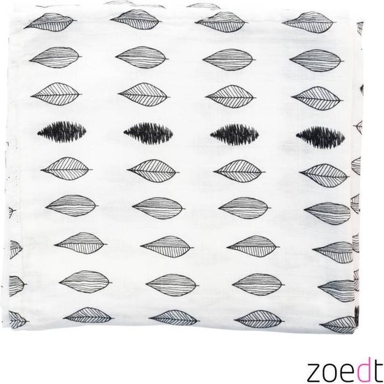 Zoedt - hydrofiele doek - blaadjes patroon - zwart wit - 120x120cm