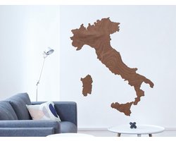 HOUTEN WANDDECORATIE / WOODEN WALL DECORATION - MUURDECORATIE / WALL ART - LANDKAART ITALIË / COUNTRY MAP ITALY - 84 x 100cm - DONKER HOUT / DARK WOOD - WANDFIGUUR ITALIA - ECHT HOUT - REAL WOOD