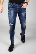 RYMN Jeans slimfit blauw met rode en witte verfvlekken