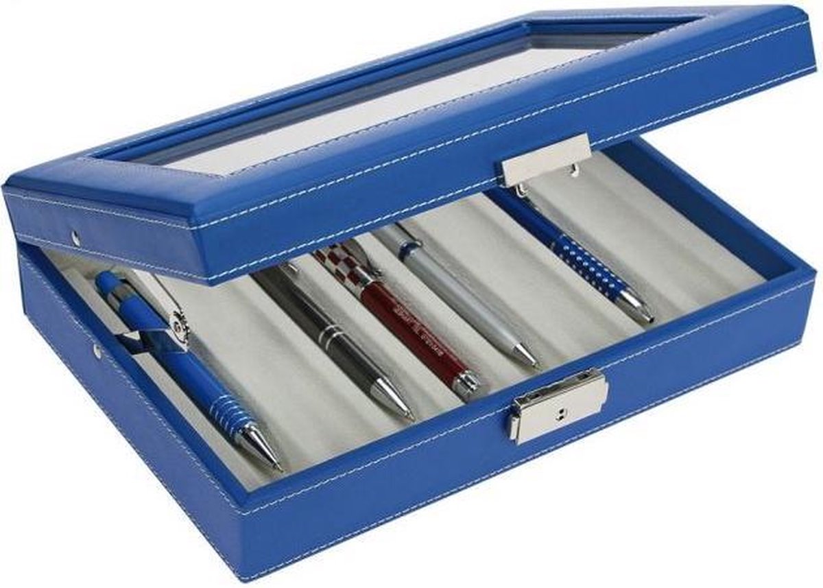 SAFE Elegante pennen vitrine geschikt voor 8 stuks schrijfgerei - blauw