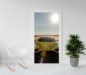 Zelfklevende deurposter - deursticker - Lamborghini Huricane geel - 201.5 x 93 cm OOK ANDERE MATEN DEUREN LEVERBAAR