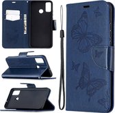 Voor Huawei Honor 9X Lite Twee Vlinders Embossing Patroon Horizontale Flip Leren Case met Houder & Kaartsleuf & Portemonnee & Lanyard (Donkerblauw)