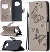 Voor Xiaomi Mi 10T Lite 5G Twee vlinders reliëfpatroon horizontale flip lederen tas met houder & kaartsleuf & portemonnee & lanyard (grijs)