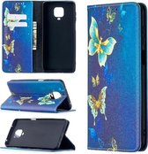 Voor Xiaomi Redmi Note 9 Pro Gekleurd tekeningpatroon Onzichtbaar magnetisch horizontaal Flip PU lederen hoes met houder & kaartsleuven & portemonnee (gouden vlinders)