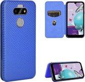 Voor LG K31 Carbon Fiber Texture Magnetische Horizontale Flip TPU + PC + PU Leather Case met Card Slot (Blue)