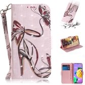 Voor LG Q52 3D Gekleurde Tekening Horizontale Flip Leren Case met Houder & Kaartsleuven & Portemonnee & Lanyard (Vlinder Hoge hakken)