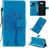 Voor LG G8X Tree & Cat Pattern Pressed Printing Horizontale Flip PU Leather Case met houder & kaartsleuven & portemonnee & Lanyard (blauw)