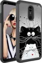 Gekleurd tekenpatroon PC + TPU beschermhoes voor LG Stylo 5 (zwart-witte katten)