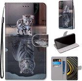 Voor Xiaomi Poco M3 Gekleurde Tekening Cross Textuur Horizontale Flip PU Lederen Case met Houder & Kaartsleuven & Portemonnee & Lanyard (Kat Wordt Tijger)