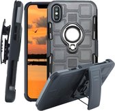 Voor iPhone XS 3 in 1 kubus pc + TPU beschermhoes met 360 graden draaien zilveren ringhouder (grijs)