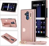 Voor Huawei Mate 20 Lite Polsband PU + TPU Schokbestendige beschermhoes met Crossbody Lanyard & houder & kaartsleuf (Rose Gold)