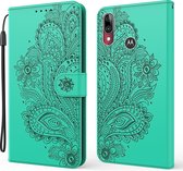 Voor Motorola Moto E6 Plus Pauw Reliëfpatroon Horizontale Flip Leren Case met Houder & Kaartsleuven & Portemonnee & Lanyard (Groen)