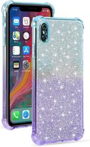 Voor iPhone X / XS gradiënt glitter poeder schokbestendig TPU beschermhoes (blauw paars)