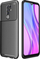 Voor Geschikt voor Xiaomi Redmi 9 koolstofvezel textuur schokbestendig TPU-hoesje (zwart)