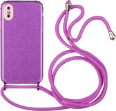 Glitterpoeder schokbestendig TPU beschermhoes met lanyard voor iPhone XS / X (paars)