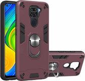 Voor Geschikt voor Xiaomi Redmi Note 9 2 in 1 Armor Series PC + TPU beschermhoes met ringhouder (wijnrood)