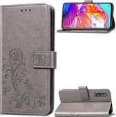 Lucky Clover Pressed Flowers Pattern Leather Case voor Galaxy A70, met houder & kaartsleuven & portemonnee & draagriem (grijs)