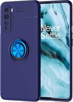 Voor OnePlus Nord metalen ringhouder 360 graden roterende TPU-hoes (blauw + blauw)