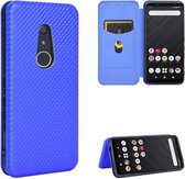 Voor Fujitsu Arrows Be4 (F-41A) Carbon Fiber Texture Magnetische Horizontale Flip TPU + PC + PU Leather Case met Card Slot (Blue)