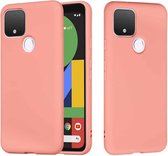 Voor Google Pixel 5 Pure Color Vloeibare siliconen schokbestendige hoes met volledige dekking (roze)