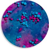 Forex Wandcirkel - Blauwe en Roze Verf Bolletjes - 30x30cm Foto op Wandcirkel (met ophangsysteem)