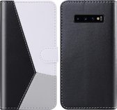 Voor Galaxy S10 + Tricolor stiksels Horizontale Flip TPU + PU lederen tas met houder & kaartsleuven & portemonnee (zwart)