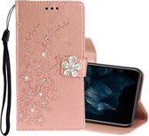 Voor Huawei Y7P / P40 lite E Diamond Encrusted Plum Blossom Embossing Pattern Horizontale Flip Leather Case met houder & kaartsleuven & portemonnee & Lanyard (Rose Gold)