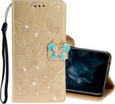Voor Huawei Y7P / P40 lite E Diamond Encrusted Butterflies Embossing Pattern Horizontale Flip Leather Case met houder & kaartsleuven & portemonnee & Lanyard (goud)