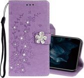 Voor Huawei Y7P / P40 lite E Diamond Encrusted Plum Blossom Embossing Pattern Horizontale Flip Leather Case met houder & kaartsleuven & portemonnee & Lanyard (paars)