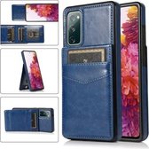 Voor Samsung Galaxy S20 FE effen kleur PC + TPU beschermhoes met houder en kaartsleuven (blauw)