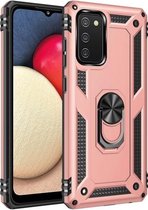 Voor Samsung Galaxy A02s (Amerikaanse versie) Schokbestendige TPU + pc-beschermhoes met 360 graden roterende houder (roségoud)