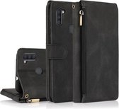 Voor Samsung Galaxy A11 Skin-feel Crazy Horse Texture Rits Portemonnee Tas Horizontale Flip Leren Case met Houder & Kaartsleuven & Portemonnee & Lanyard (Zwart)