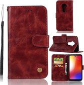 Voor Motorola Moto G7 Retro Koperen Gesp Crazy Horse Horizontale Flip PU Lederen Case met Houder & Kaartsleuven & Portemonnee & Lanyard (Wijnrood)