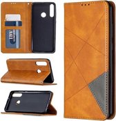 Voor Huawei Y6p Rhombus Texture Horizontale Flip Magnetische Leren Case met Houder & Kaartsleuven & Portemonnee (Geel)