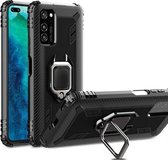 Voor Huawei P40 Pro / P40 Pro + koolstofvezel beschermhoes met 360 graden roterende ringhouder (zwart)