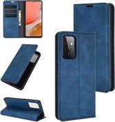Voor Samsung Galaxy A72 5G retro-skin zakelijke magnetische zuignap lederen tas met houder & kaartsleuven en portemonnee (donkerblauw)