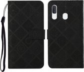 Voor Samsung Galaxy A20 / A30 etnische stijl reliëf patroon horizontale flip lederen tas met houder & kaartsleuven & portemonnee & lanyard (zwart)