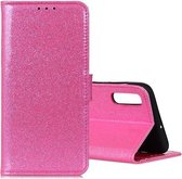 Voor Galaxy A70s glitter poeder waterdichte horizontale flip lederen tas met kaartsleuven en houder (roze)