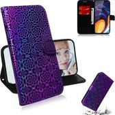 Voor Galaxy M40 / A60 Effen Kleur Kleurrijke Magnetische Gesp Horizontale Flip PU Leren Case met Houder & Kaartsleuven & Portemonnee & Lanyard (Paars)