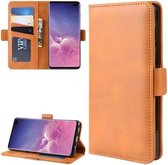 Dual-side magnetische gesp horizontale flip lederen tas voor Galaxy S10 Plus, met houder & kaartsleuven & portemonnee & fotolijst (geel)